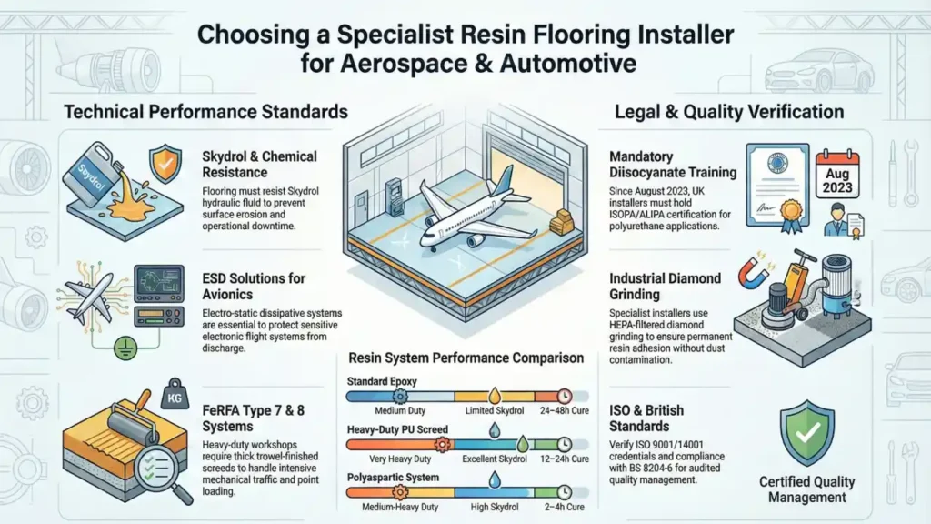 aerospace resin flooring installer, certified contractors, proven track record