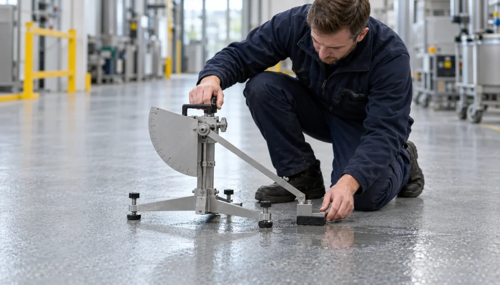 BS 7976 pendulum slip test apparatus measuring wet floor traction, pendulum slip test rating, floor slip resistance values, what PTV does a wet food area need